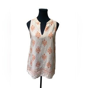Anne Carson Cream Tunic with Orange Accents M GUC